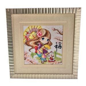 Framed Cross Stitch Anime Japanese Girl By Cat Soda Complete